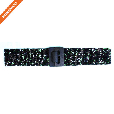 Hongmioo Women's Stretch Beaded Chevron Pattern Belt Adjustable Elastic Belts