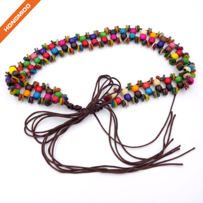 Bohemia Style Wax Rope Beaded Long Tassel Belts Wooden Bead Belt