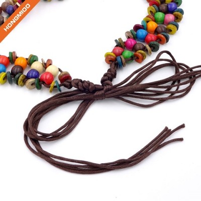 Bohemia Style Wax Rope Beaded Long Tassel Belts Wooden Bead Belt