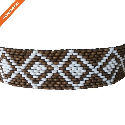 Women Fashion Elastic Beaded Belt Stretch Wood Beads Big Wooden Buckle