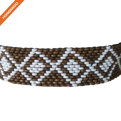Women Fashion Elastic Beaded Belt Stretch Wood Beads Big Wooden Buckle