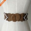 Women Fashion Elastic Beaded Belt Stretch Wood Beads Big Wooden Buckle