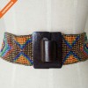Multicolor Women Wedding Beaded Stretch Belt With Big Wood Buckle