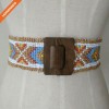Multicolor Women Wedding Beaded Stretch Belt With Big Wood Buckle