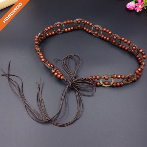 Women Braided Wax Rope Beaded Bead Sash Stretch Waist Belt