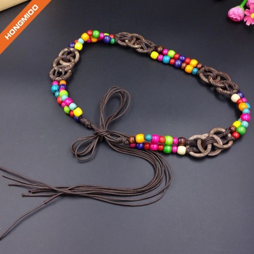 Women Braided Wax Rope Beaded Bead Sash Stretch Waist Belt