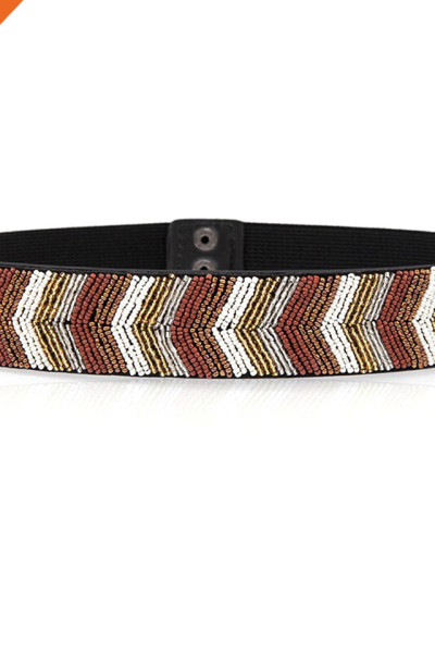 Women's Fashion Crystal Mosaic Wide Belt All-Match Simple Folk Style Handmade Beaded Belt
