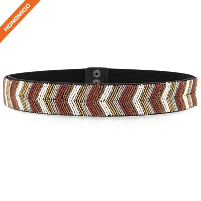 Women's Fashion Crystal Mosaic Wide Belt All-Match Simple Folk Style Handmade Beaded Belt