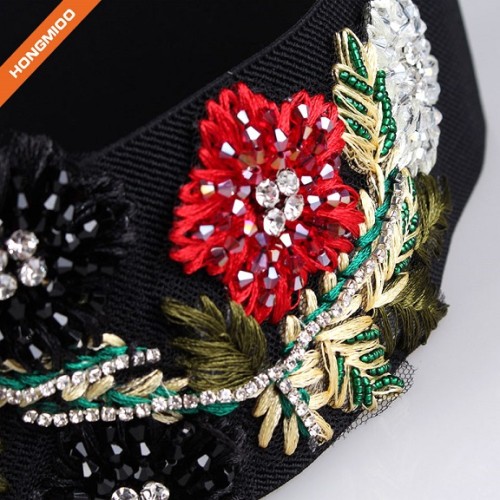 Retro Braided Flowers Design Beaded Women Stretch Obi Waist Belts