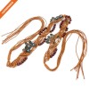 Women Dress Accessory Braided Wax Rope Wooden Bead Belts Simple Cinch Beaded Belt