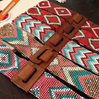 Handmade Four Different Styles Wooden Beaded Belts With Big Wooden Buckles