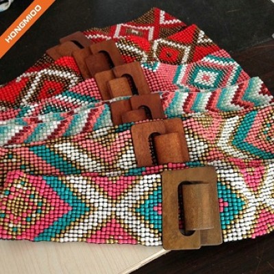 Handmade Four Different Styles Wooden Beaded Belts With Big Wooden Buckles