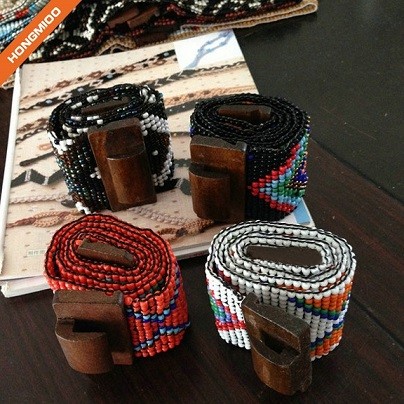 Martinique Style Pure Wooden Beaded Belts Women Wide Customized Elastic Stretch Belt