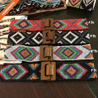 Martinique Style Pure Wooden Beaded Belts Women Wide Customized Elastic Stretch Belt