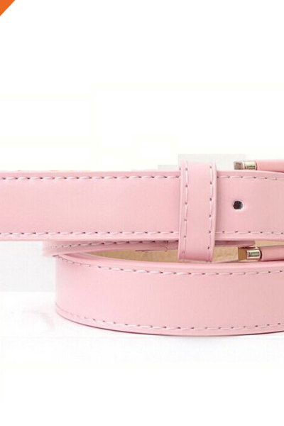 Any Color Single Stitch Pink Girls Wide Belt With Ring