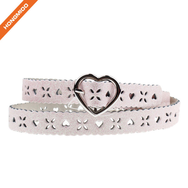 Fashion Hollow Heart Pin Buckle Girls Belt With Your Logo