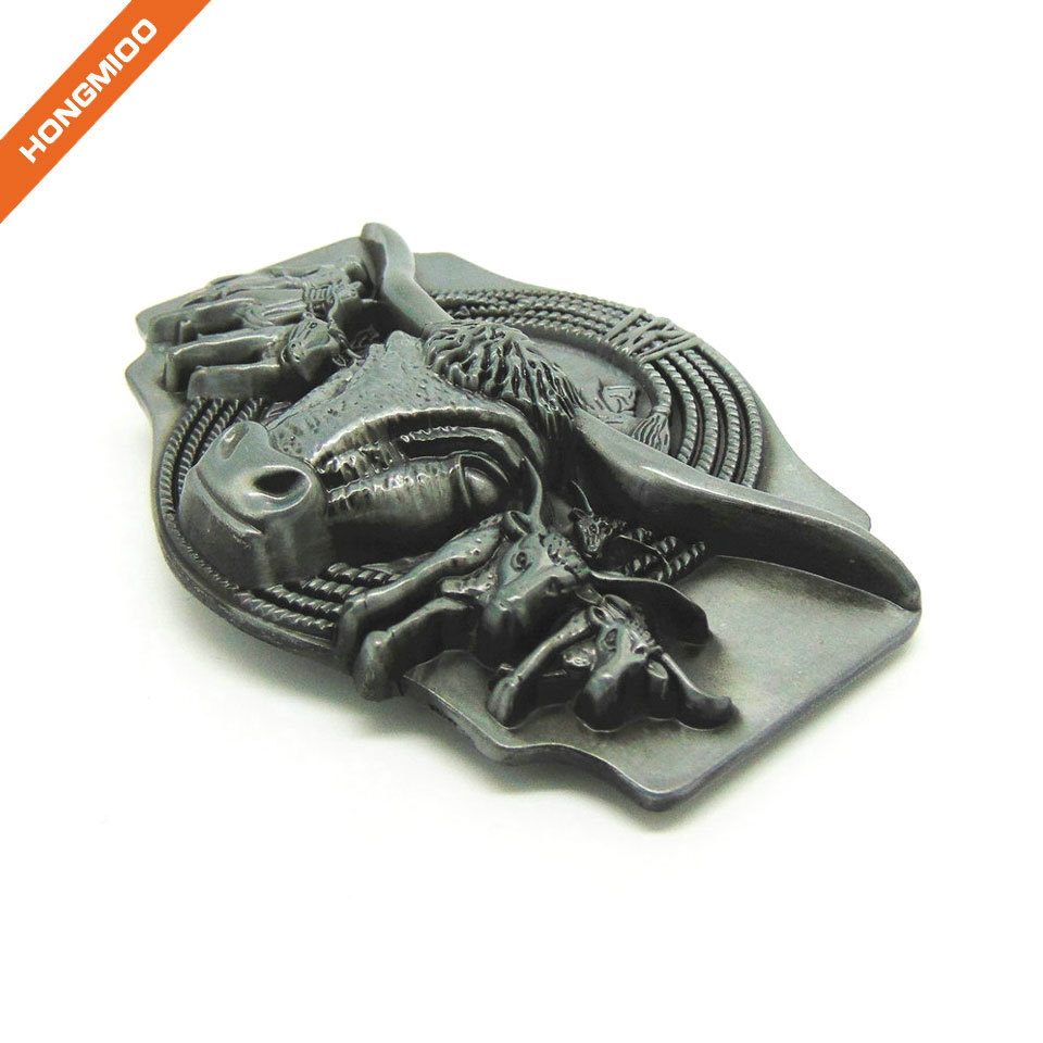 Embossed Bull Western Belt Buckle detail