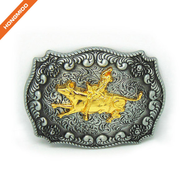 Golden Embossed Cowfight Western Belt Buckle