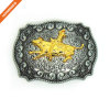 Golden Embossed Cowfight Western Belt Buckle