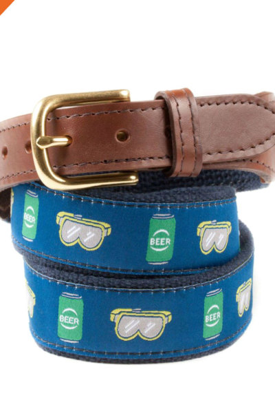 Beautiful Design Pattern Beer Goggles Ribbon Cotton Belt With Pure Cow Hide Leather Belt