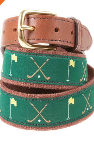 Leisure Style Golf Ribbon Mens Genuine Leather Gold Color Buckle Belts
