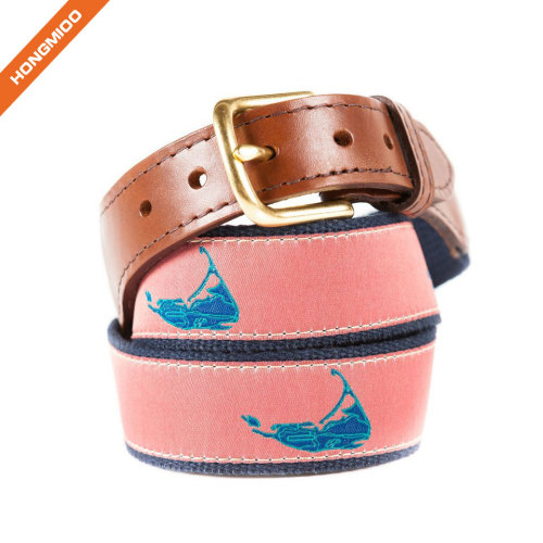 Cute Design Chick Magnet Ribbon Cotton Fabric Belt With Cow Hide Leather Belts
