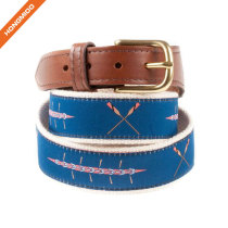 Dark Blue Background Triple Crown Ribbon Cotton Cow Skin Leather Alloy Buckle Belt