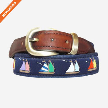 Mix Different Boats Cotton Strap Mens Colorful Brass Buckle Ribbon Belt