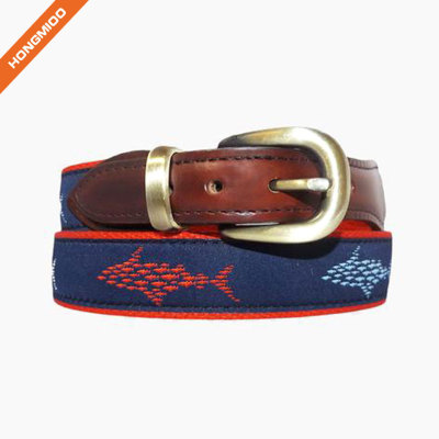 Mix Different Boats Cotton Strap Mens Colorful Brass Buckle Ribbon Belt