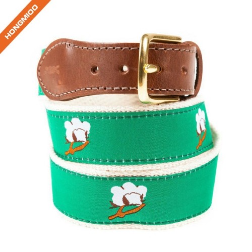 New Design Slogan Bring Your Own Beer Cotton Ribbon Belt With Brown Top Grain Leather Belts