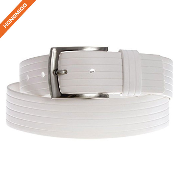 Women's Texture White Alloy Buckle Silicone Belt