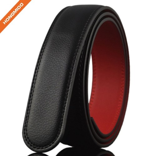 Mix Black And Red Color Mens No Buckle Stitched Lucky Genuine Leather Belt Strap