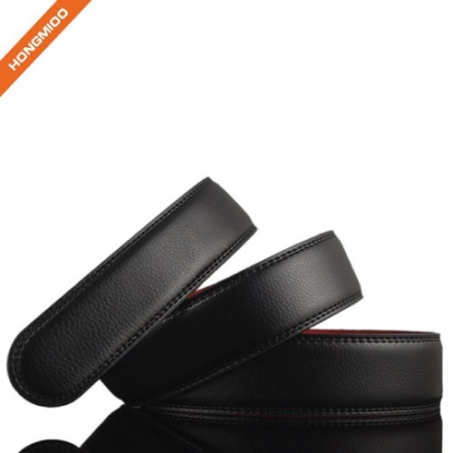 Mix Black And Red Color Mens No Buckle Stitched Lucky Genuine Leather Belt Strap
