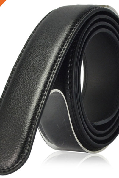 Plain Black Split Leather 3.5cm Wide Mens Ratchet Leather Strap Without Buckle
