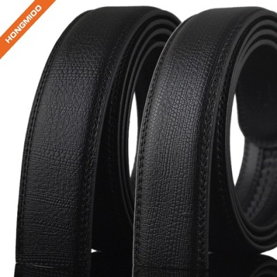 Mens Split Leather Black Ratchet Leather Strap Embossed Logo Belts