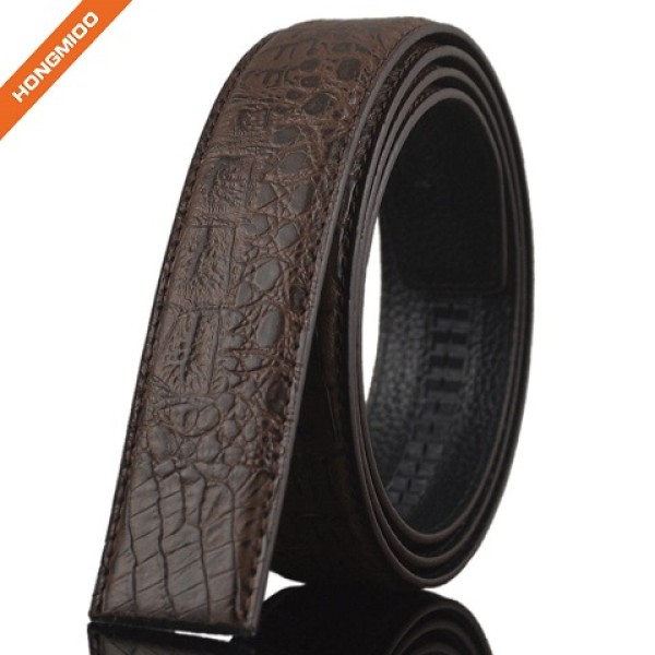 Business Style Embossed Crocodile Mens Genuine Leather Adjustable Ratchet Belt Strap