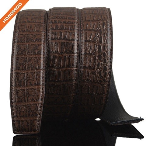 Business Style Embossed Crocodile Mens Genuine Leather Adjustable Ratchet Belt Strap