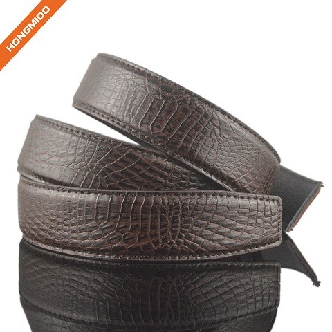 Luxury Mens Split Leather No Buckle Belt Slide Ratchet Automatic Straps