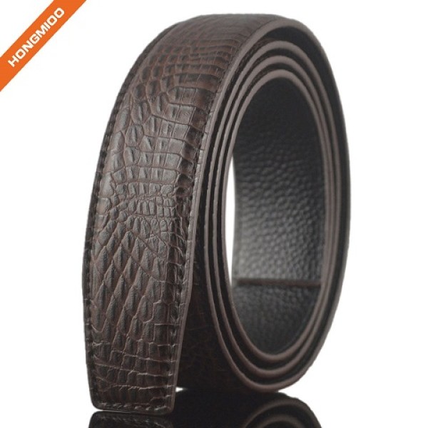 Luxury Mens Split Leather No Buckle Belt Slide Ratchet Automatic Straps