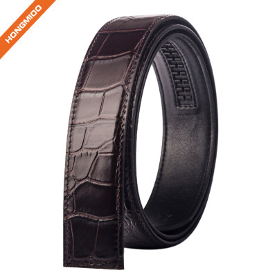 Mens Delicate Crocodile Pattern Top Grain Leather Ratchet Belt Strap