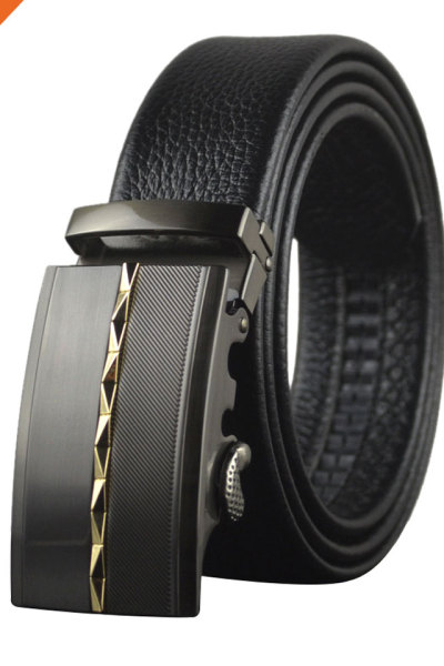 3.5cm Black Color Cowhide Leather Ratchet Belt For Men