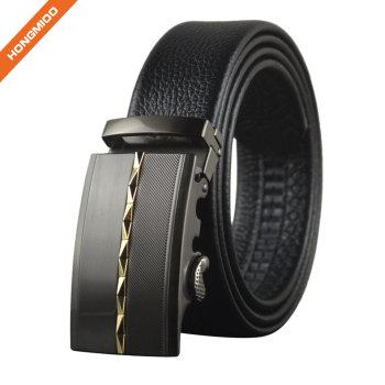 3.5cm Black Color Cowhide Leather Ratchet Belt For Men