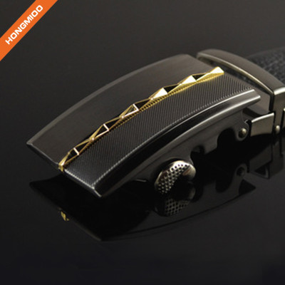 3.5cm Black Color Cowhide Leather Ratchet Belt For Men