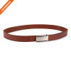 Plain Solid Brown Cowhide Leather Mens Custom Design Plate Pin Buckle Belt