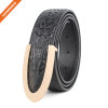 Cowhide Rectangular Solid Leather Mens Embossed Crocodile Belt
