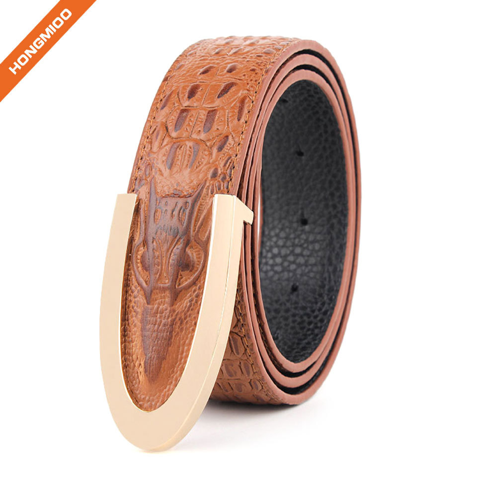 Cowhide Rectangular Solid Leather Mens Embossed Crocodi... side