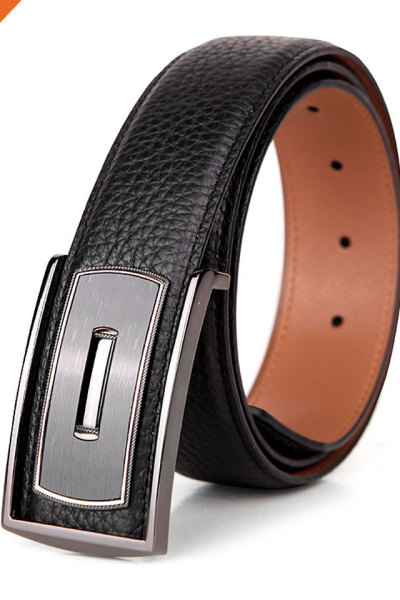 Full-Grain Leather Belts 38mm Zinc Alloy Plate Buckle Mens