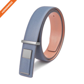 1 1/4" Wide Sleek Blue Top Grain Leather Belt With Square Plate Buckle