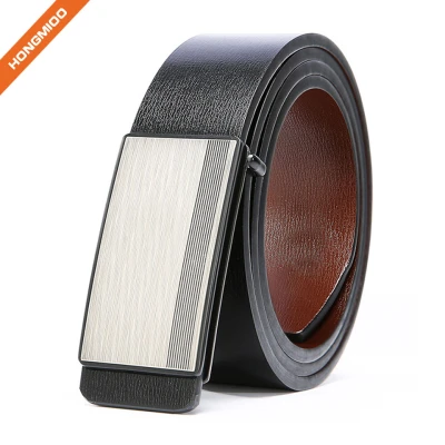Genuine Leather Dress Belt for Men Reversible Belt with Matte Plaque Buckle