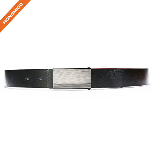Genuine Leather Dress Belt for Men Reversible Belt with Matte Plaque Buckle